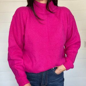 Vintage Lambswool Angora Mock Neck Sweater | Fuchsia Pink | M / L